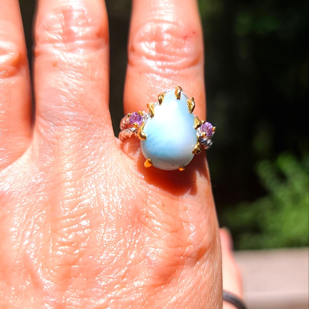 Larimar & Amethyst Sterling silver ring sz 8.75 - Picture 1 of 6